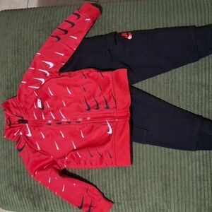 Nike Red Jacket with Black and White Accents And Joggers
